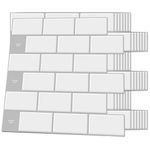Art3d Backsplash Tile for Kitchen Peel and Stick, 10-Sheet Stick on Subway Tiles for Kitchem, Bathroom Back Splashes, 12"x12", White with Gray Grout, A17100WG