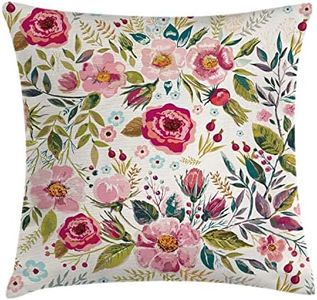 Floral Throw Pillow Cushion Cover by Ambesonne Shabby Chic Flowers Roses Petals Dots Leaves Buds Spring Season Theme Image Artwork Decorative Square Accent Pillow Case 24 X 24 inches Multicolor