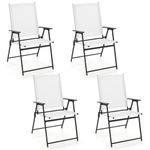 COSTWAY Set of 2/4 Folding Garden Chairs, Portable Outdoor Dining Chairs with Armrests, Metal Frame Patio Bistro Chair Seats for Balcony, Yard, Lawn and Poolside, 150kg Load Capacity (4 pcs, White)