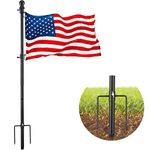 Black Flag Poles for Outside in Ground - 8FT Flag Pole for House with 2 Pronges Base - Stainless Steel Flag Pole Kit with 3x5FT American Flag for Yard Residential Commercial