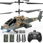 DEERC Apache RC Helicopter for Adults & Kids, 2.4GHz Military Remote Control Helicopter, 2 Batteries, 26 Mins Flight, LED Lights, Altitude Hold, One-Key Take Off, Indoor Friendly, Gift for 8-12 Boys