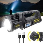 LETOUR Rechargeable LED Torch, 480000 Lumens Powerful Torches Spotlight with 350° Rotate Head, 4500mAh Super Bright Seachlight Handheld Torch 9 Modes, IPX6 Waterproof Solar Flashlight for Emergencies
