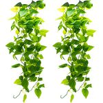 SZXMDKH 2 Pack Artificial Hanging Plants, Fake Ivy Green Leaves Hanging Garland, Greenery Faux Vine Hanging Basket for Room Decor, Home, Garden, Wedding, Indoor Outdoor Wall Decoration