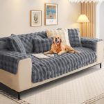 SHANNA Thick Rabbit Plush Sofa Cover 1 2 3 Seater, 2024 New Universal Non-Slip Corner Sofa Cover L Shape Super Soft Faux Fur Sofa Slipcovers for Living Room(Grey, 70 * 70cm Armrest or Backrest)