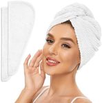 SimpleField 2 Pack Microfiber Hair Towel Wrap for Women, Anti Frizz Quick Drying Hair Turban for All Hair Style, Absorbent and Lightweight (Bright White)