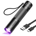 GEARLITE UV Torch Rechargeable Ultraviolet Flashlight, Mini UV Light Torch with 395nm, Portable Black Light Detector for Pet Urine, Stain, Bed Bugs