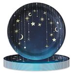 Havercamp Starry Night 10" Plates (24 pack)! Extra Large Round Paper Dinner Plates. Starry Night Party Tableware Supplies.