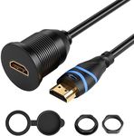 BlueRigger HDMI Waterproof Cable - (3FT, 4K 60Hz, HDMI Panel Mount Socket with Waterproof Dustproof Cap, Male to Female Pass Through, Audio Video Car Dash Adapter) - Compatible with Car, Boat, TV