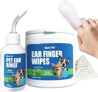 3 IN 1 Ear Cleaner Kit for Dog & Cat Ear Infection Treatment Without Irritation Ear Wash for Itch Relief Inflammation Ear Wax -Ear Rinse (60ml ) + Finger Wipes (40 Counts)+ Cotton Swab (100 PCS)