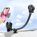 2 in 1 Vent and Windshield Car Phone Mount for Collapsible Grip/Socket Mount User,Dashboard Phone Holder with Strong Suction Cup,13-Inches Long Arm Gooseneck Cell Phone Cradle for Swappable Grip Stand