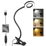 iVict Desk Lamp, Eye Protection Clip on Ring Light, 48 LEDs USB Clip Light with 3 Color Modes 10 Dimmable Brightness, 360° Flexible Gooseneck Desk Light for Desk Headboard Reading, Video Conferencing