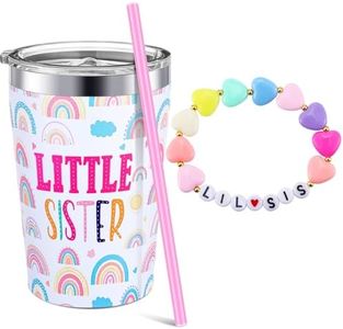 Maxcheck 2 Pcs Sister Gift 12 oz Pink Sister Cup Stainless Steel Mug Vacuum Insulated Tumbler with Leak Proof Lid and Straw Sister Bracelet Sister Announcement Jewelry for Little Girl (Little Sister)