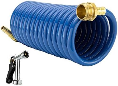 RecPro RV Blue Exterior Shower Hose | 15' Coiled Hose | Optional Flexible Quick Connect Sprayer | UV Resistant (With Sprayer)