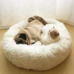 Mollismoons Fluffy Plush Round Calming Foldable Portable Furry Bed Cushion for Cat, Dog (White, 77 cm)