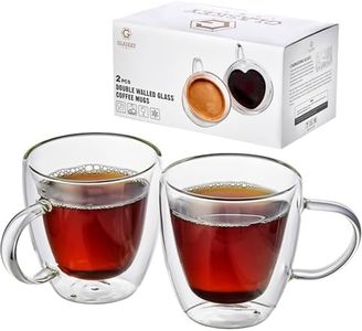 GLASKEY Juego de 2 Tazas de Café de Vidrio de Doble Pared, 150ml Tazas de Café Aisladas con Asa,Tazas de Café de Vidrio Borosilicato Transparente para Capuchino, Espresso, Bolsa de té, Bebida