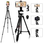 teefeet iPhone Tripod, 54" Lightweight Travel Tripod with Phone Holder Adapter/Remote shutter Remote/Carry Bag for Selfie, Video, Live Stream, Vlogging, Facebook, Tiktok (Black)