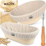 Walfos Bread Proofing Basket Set of 2, Banneton Proving Basket 100% Natural Rattan Sourdough Proving Basket for Professional Home Bakers (Round 23cm+Oval 25cm).