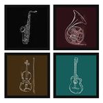 ArtX Paper Musical Instruments Music Wall Art Painting, Framed Paintings, 20 X 20 inches (Combined), 10.0 X 10.0 each, Abstract, Multicolor, Set of 4