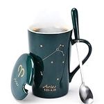 Ceramic Coffee Mug with Constellation Design - Zodiac Sign Coffee Mug with Lid, Horoscope Coffee, Tea Cup - Comes in a Box & Spoon - Unique Birthday Astrology Lovers Gifts for Men and Women