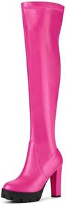 Allegra K Women's Platform Chunky Heel Hot Pink Over Knee High Boots 8 M US