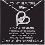 Gifts for Wife from Husband To My Wife Heart Necklace 925 Sterling Silver Jewelry Ideas Birthday Mothers Day Anniversary, Sterling Silver, Cubic Zirconia