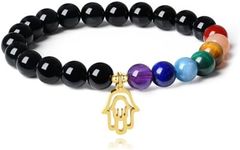 COAI Hamsa Hand 7 Chakra Black Tourmaline Stone Bracelet for Men Women M