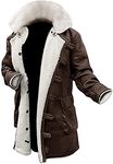 Shearling Leather Trench Coat Mens - Real Lambskin Long Leather Jacket Fur Coats, Shearling Trench Coat Brown, X-Large