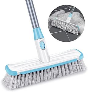 SEVENMAX Floor Scrub Brush with Long Handle, 2 in 1 Rubber Scraper and Brush with Stiff Bristles Adjustable Deck Brush Muti-Function Carpet Cleaning Brush for Bathroom, Tub, Tile, Grout