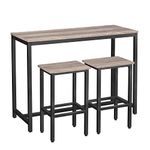 HOOBRO Bar Table and Chairs Set, 120 cm Rectangular Pub Bar Table and 2 Bar Stools, 3-Piece Breakfast Table Set for Kitchen Living Room, Dining Room, Sturdy Metal Frame, Greige, BG52BT01