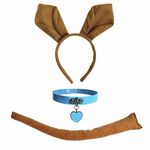 3Pcs Brown Puppy Dog Ears Headband Tail with Blue Collar Animal Kangaroo Accessories for Adult Kids Halloween Party Supplies