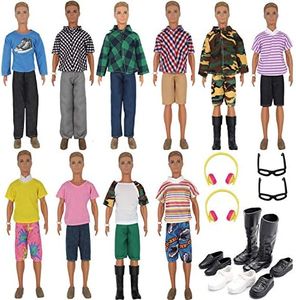 ZTWEDEN 20 Pcs Doll Clothes for Ken Doll Include 10 Different Set Wear Clothes Shirt Jeans Beach Shorts for Ken Barbie Doll