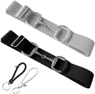 Huaerle 1.5 inch Elastic Equestrian Belt with Bit Buckle and Leather Key Strap, Black+gray