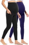 POSHDIVAH 2 Pack Women's Maternity Workout Leggings with Pockets Over The Belly Pregnancy Compression Athletic Yoga Pants Black Navy Blue XX-Large