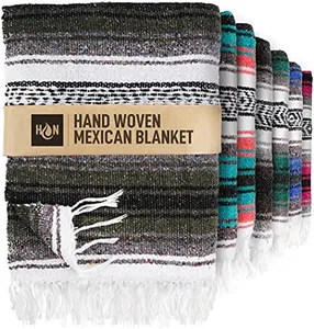 Authentic Extra Large Mexican Blanket (70"x50") - Handwoven Yoga Blanket, Serape Blanket - Artisanal Falsa Blanket, Beach Blanket, Camping Blanket, Picnic Blanket, Outdoor Blanket (Military Green)