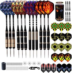 WELLFORM Darts Metal Tip Set, Steel Tip Darts Set 22g and 28g Professional Darts for Dartboard with Darts Guide and Darts Case, Aluminum Shafts, Brass Barrels, Extra Dart Flights, Dart Sharpener,etc.