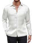 COOFANDY Mens Silk Button Down Shirt Long Sleeve Wedding Luxury Dress Shirt White