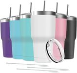 Deitybless 30oz Stainless Steel Travel Mug with Lid, 6 Pack Double Wall Vacuum Insulated Bulk Tumbler with 6 Straws, Powder Coated Coffee Cup Suitable for Vehicle Cup Holders(Assorted Colors)