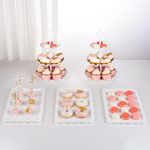 NWK 5 Piece Cake Stand Set with 2x 3-Tier Cupcake Stands + 3X Appetizer Trays Perfect for Wedding Birthday Baby Shower Thanksgiving Christmas New Year Party (Round)