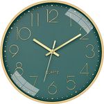 Rylan Wall Clock 12" Silent Quartz Decorative Latest Wall Clock Non-Ticking Classic Clock Battery Operated Round Easy to Read for Room/Home/Kitchen/Bedroom/Office/School- (Gold Green)