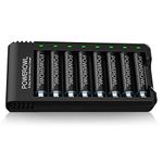 POWEROWL 8 Pcs 2800mAh AA Rechargeable Batteries with 8 Slot Battery Charger, USB Fast Charging, Input DC 5V 2A, Output 1.4V 250mA, Independent Slot