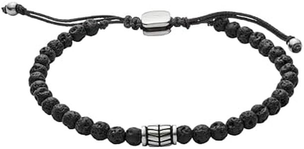 Fossil Men's Beaded Bracelet, Color: Black (Model: JF02887040)