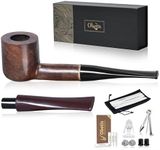 Obetis Handmade Ebony Tobacco Pipe - Wooden Tobacco Pipe with Interchangeable Straight Stem, Flat-bottomed Tobacco Pipe Set for Beginner with Gift Box and Accessories