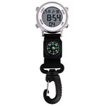 Clip On Digital, Waterproof and Shockproof Keychain Carabiner, Clip On Outdoor Quartz Watches Carabiner Watches with Display Time, Date and Compass for Walking and Camping