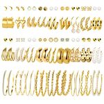 45 Pairs Gold Hoop Earrings Set for Women Girls Multipack, Hypoallergenic Chunky Chain Twisted Hoop Earrings Pack, Fashion Dangle Earrings Jewelry for Gift