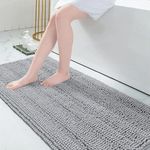 Grandaily Chenille Striped Bathroom Rugs 70x24, Extra Thick and Absorbent Bath Rugs, Non-Slip Soft Plush Shaggy Bath Carpet, Machine Wash Dry, Bath Mats for Bathroom, Grey