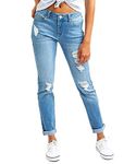 Resfeber Women's Ripped Boyfriend Jeans Cute Distressed Jeans Stretch Skinny Jeans with Hole 6712-Lightblue