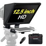 【Official】 Desview T12 Aluminum Alloy Teleprompter for iPad/Tablet/Smartphone/Cameras/DSLR with Remote Control,Beam Splitter 70/30 Glass,No Assembly Required,Collapsible with Carry Case (Black)