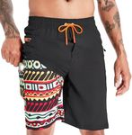 APTRO Men's Swim Shorts Swimming Trunks with Compression Liner 2 in 1 Quick Dry Board Shorts with Zipper Pockets Waterproof Beach Summer 9'' Colourful Symbol MK283 XXL