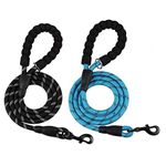 2 Pack Dog Leash 5 FT Heavy Duty Nylon Rope Dog Leash with Comfortable Padded Handle Sturdy Reflective Threads Strong Dog Leash for Medium Large Dogs (Black + Blue)