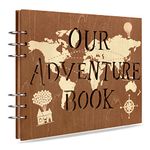 Creawoo Wooden Our Adventure Book Scrapbook Photo Album, DIY Handmade Movie Up Travel Photo Album for Couples, Memory Photo Scrapbook for Anniversary, Wedding, Travelling, Baby Shower (80 Pages)